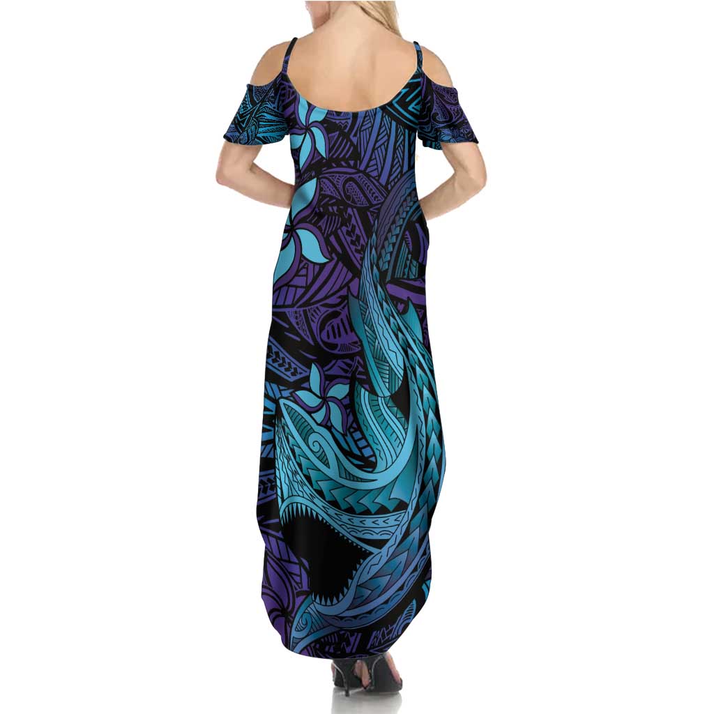 Nukuoro Atoll Summer Maxi Dress Polynesian Shark Tattoo Purple Gradient Vibes LT14 - Polynesian Pride
