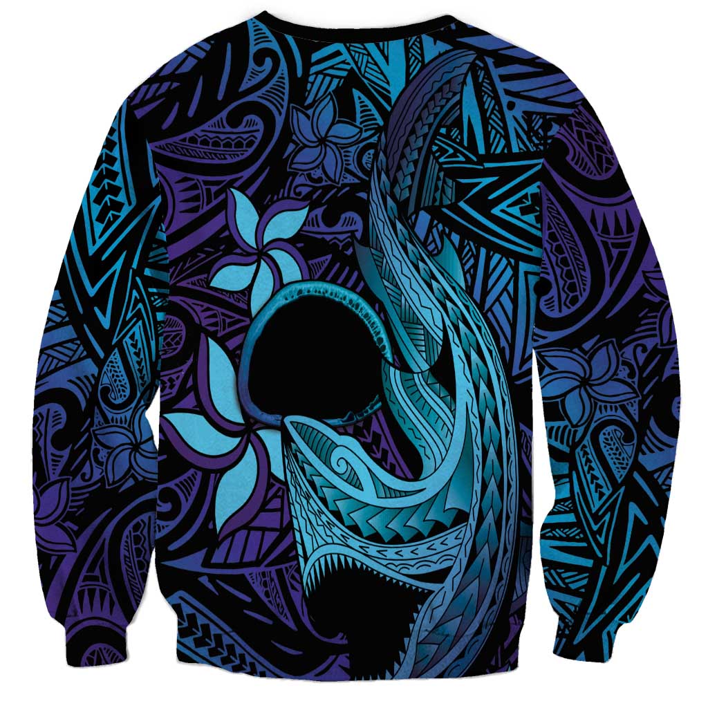 Nukuoro Atoll Sweatshirt Polynesian Shark Tattoo Purple Gradient Vibes LT14 - Polynesian Pride