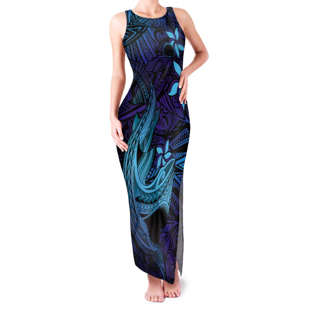 Nukuoro Atoll Tank Maxi Dress Polynesian Shark Tattoo Purple Gradient Vibes LT14 Women Purple - Polynesian Pride