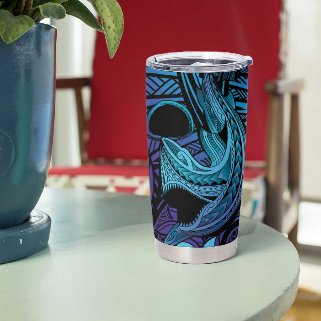 Nukuoro Atoll Tumbler Cup Polynesian Shark Tattoo Purple Gradient Vibes LT14 - Polynesian Pride