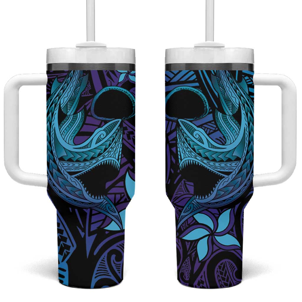 Nukuoro Atoll Tumbler With Handle Polynesian Shark Tattoo Purple Gradient Vibes