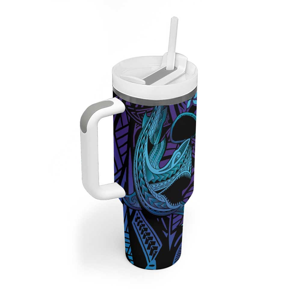 Nukuoro Atoll Tumbler With Handle Polynesian Shark Tattoo Purple Gradient Vibes LT14 - Polynesian Pride