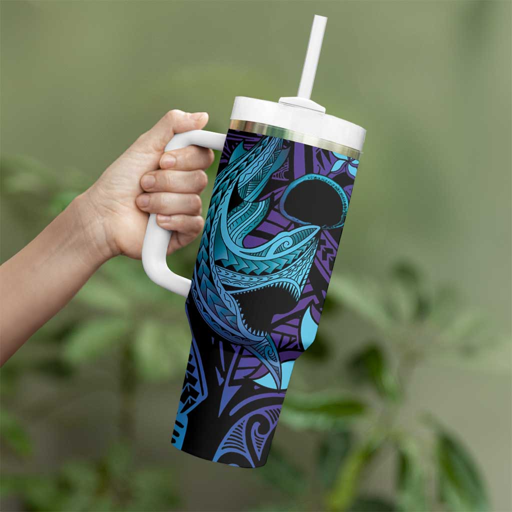 Nukuoro Atoll Tumbler With Handle Polynesian Shark Tattoo Purple Gradient Vibes LT14 - Polynesian Pride