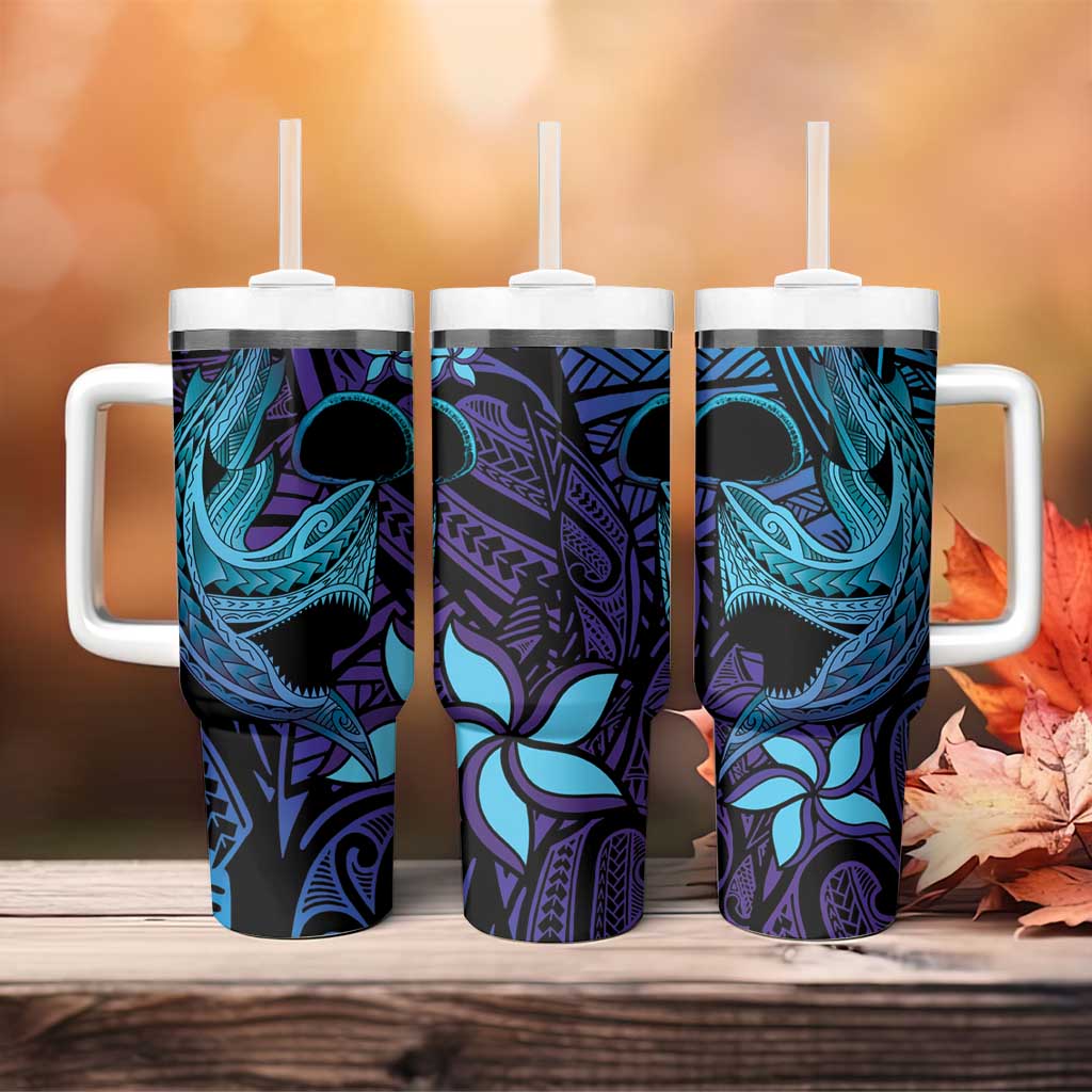 Nukuoro Atoll Tumbler With Handle Polynesian Shark Tattoo Purple Gradient Vibes LT14 - Polynesian Pride