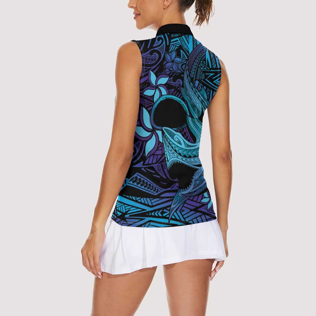 Nukuoro Atoll Women Sleeveless Polo Shirt Polynesian Shark Tattoo Purple Gradient Vibes