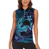 Nukuoro Atoll Women Sleeveless Polo Shirt Polynesian Shark Tattoo Purple Gradient Vibes