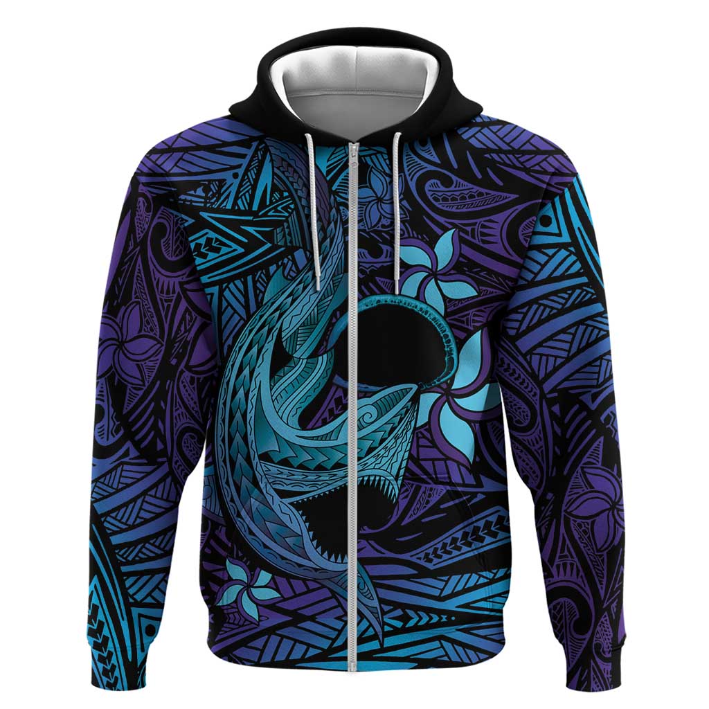 Nukuoro Atoll Zip Hoodie Polynesian Shark Tattoo Purple Gradient Vibes