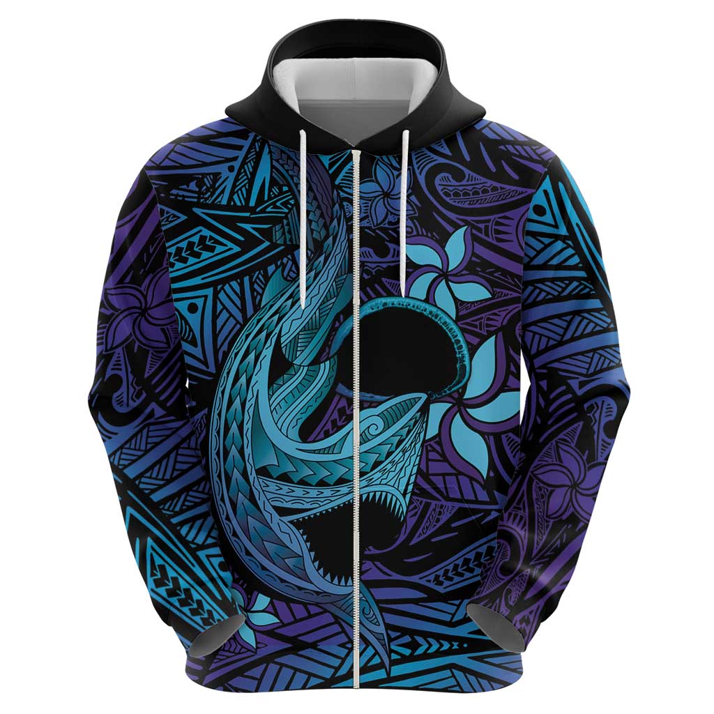 Nukuoro Atoll Zip Hoodie Polynesian Shark Tattoo Purple Gradient Vibes