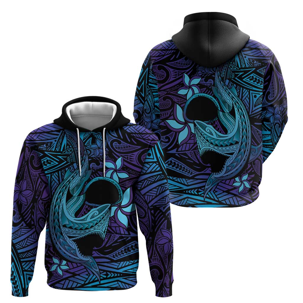 Nukuoro Atoll Zip Hoodie Polynesian Shark Tattoo Purple Gradient Vibes