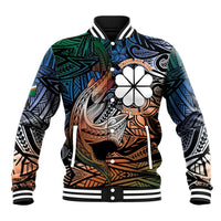Personalised Kwajalein Atoll Baseball Jacket Polynesian Shark Tattoo Gradient Vibes LT14 Unisex Black - Polynesian Pride