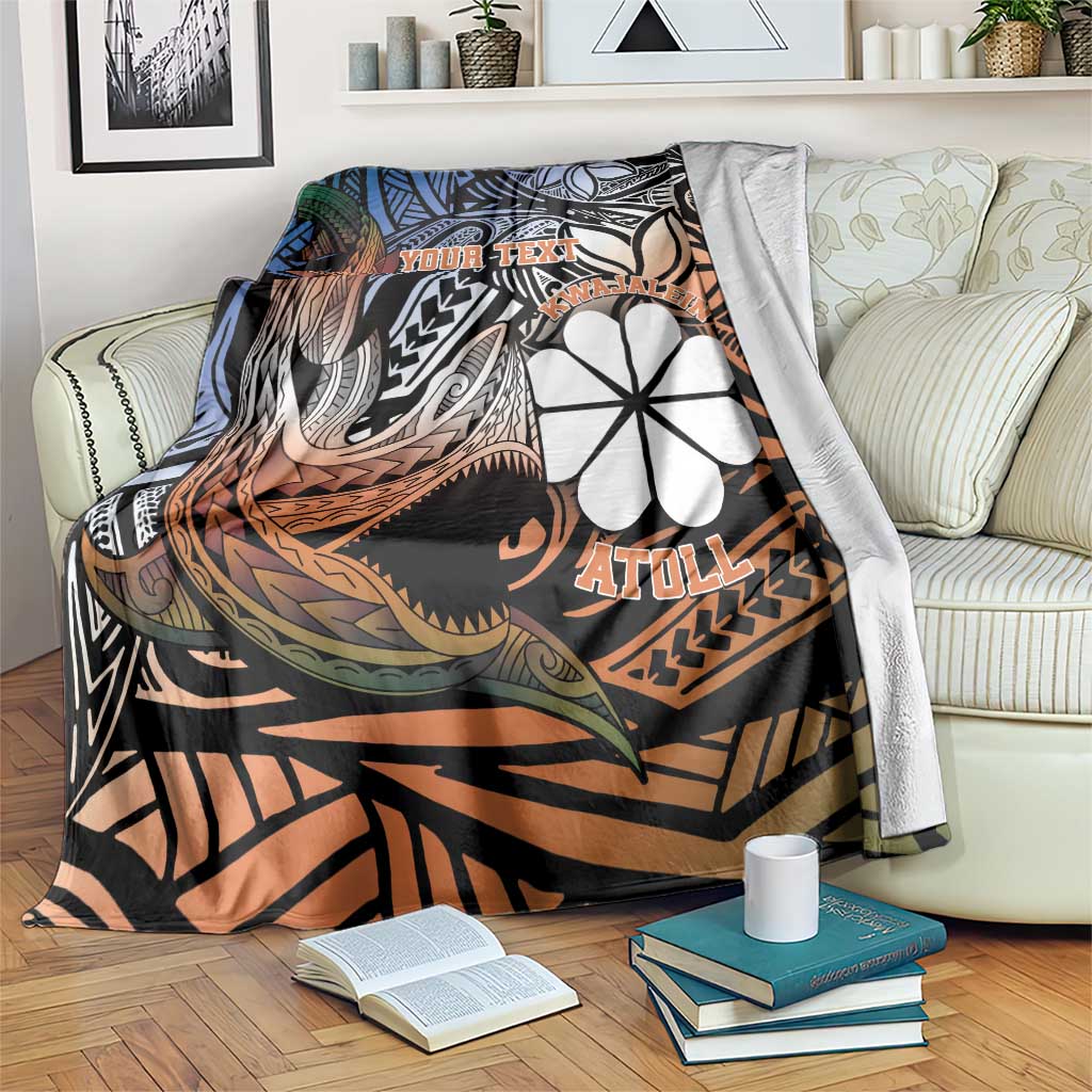 Personalised Kwajalein Atoll Blanket Polynesian Shark Tattoo Gradient Vibes LT14 Black - Polynesian Pride