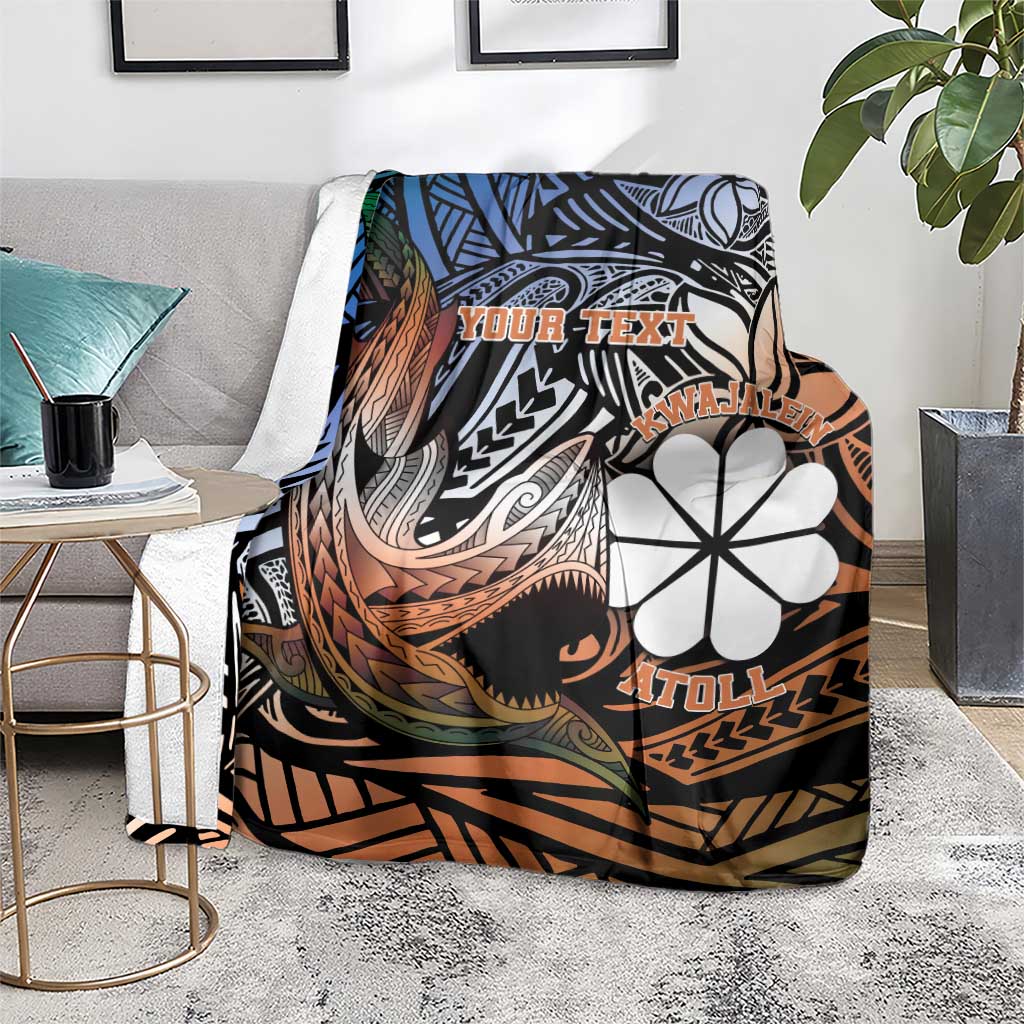 Personalised Kwajalein Atoll Blanket Polynesian Shark Tattoo Gradient Vibes LT14 - Polynesian Pride