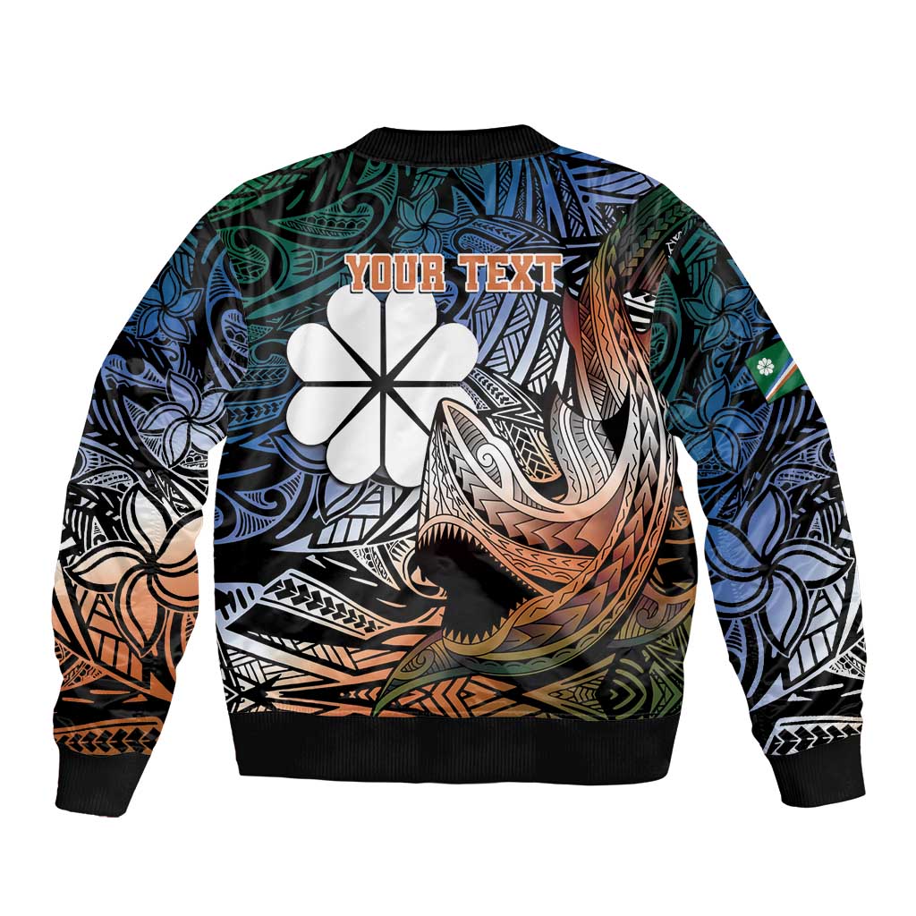 Personalised Kwajalein Atoll Bomber Jacket Polynesian Shark Tattoo Gradient Vibes