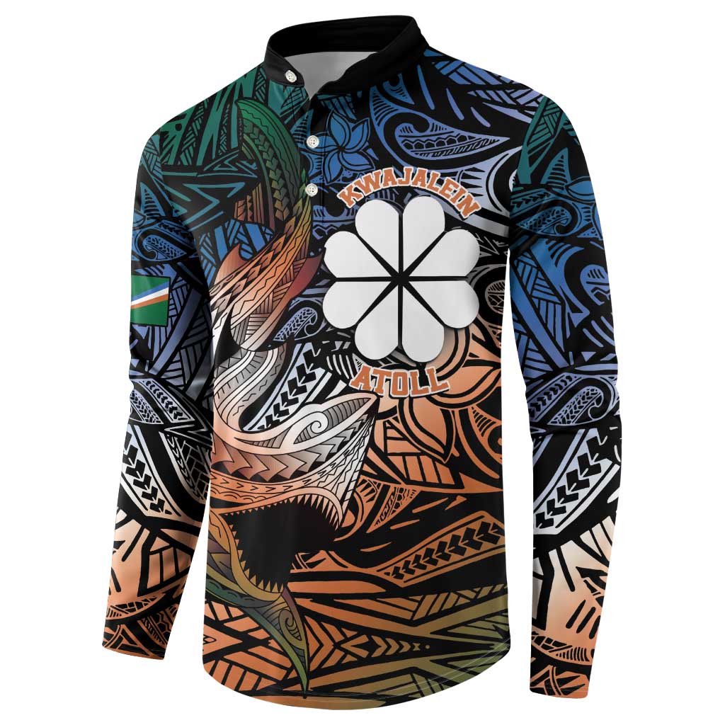 Personalised Kwajalein Atoll Button Sweatshirt Polynesian Shark Tattoo Gradient Vibes LT14 - Polynesian Pride