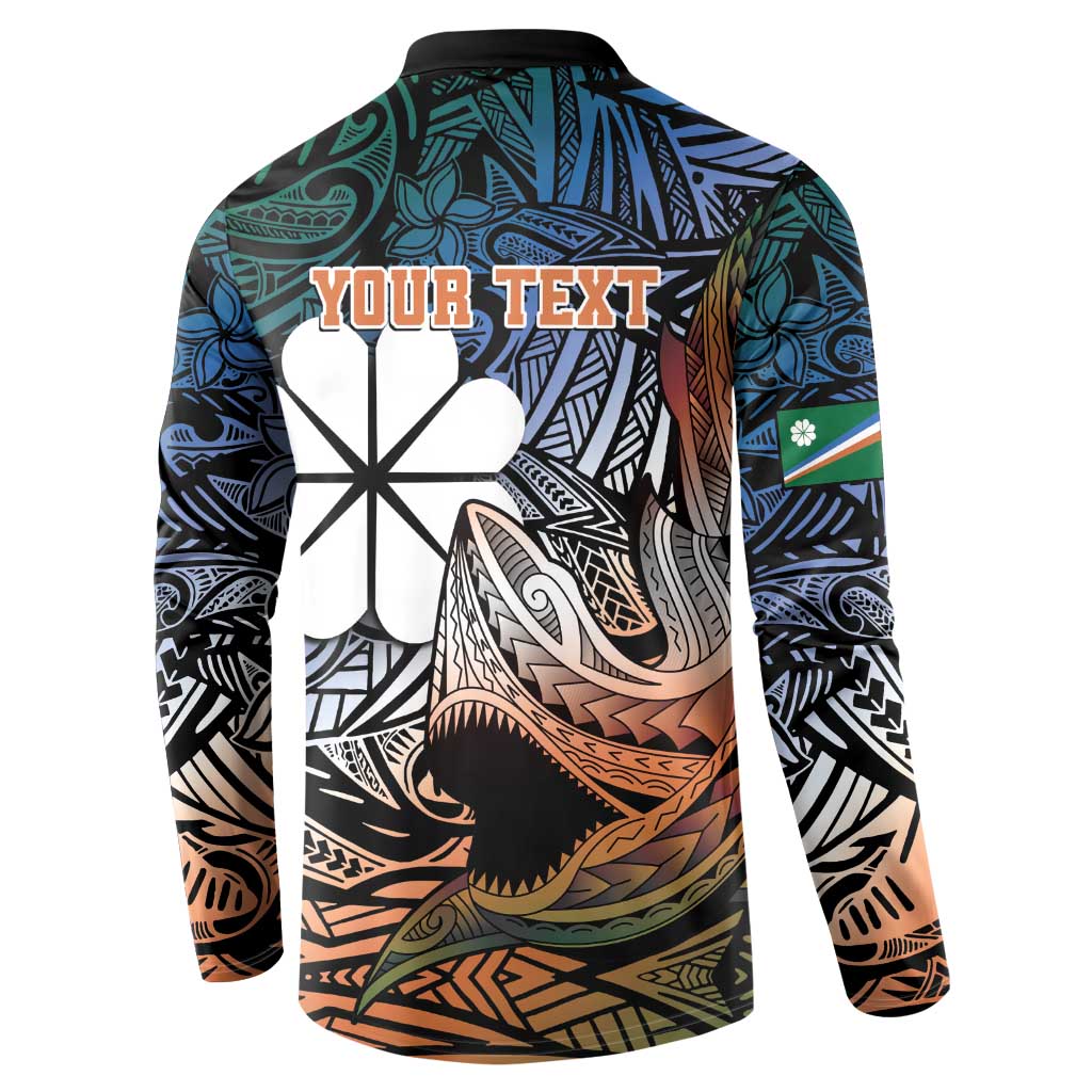 Personalised Kwajalein Atoll Button Sweatshirt Polynesian Shark Tattoo Gradient Vibes LT14 - Polynesian Pride