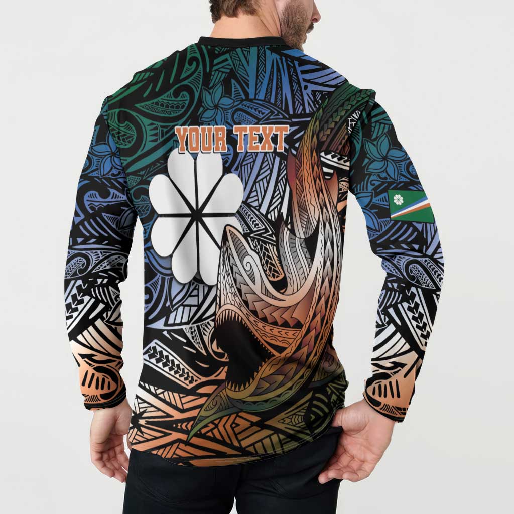 Personalised Kwajalein Atoll Button Sweatshirt Polynesian Shark Tattoo Gradient Vibes LT14 - Polynesian Pride
