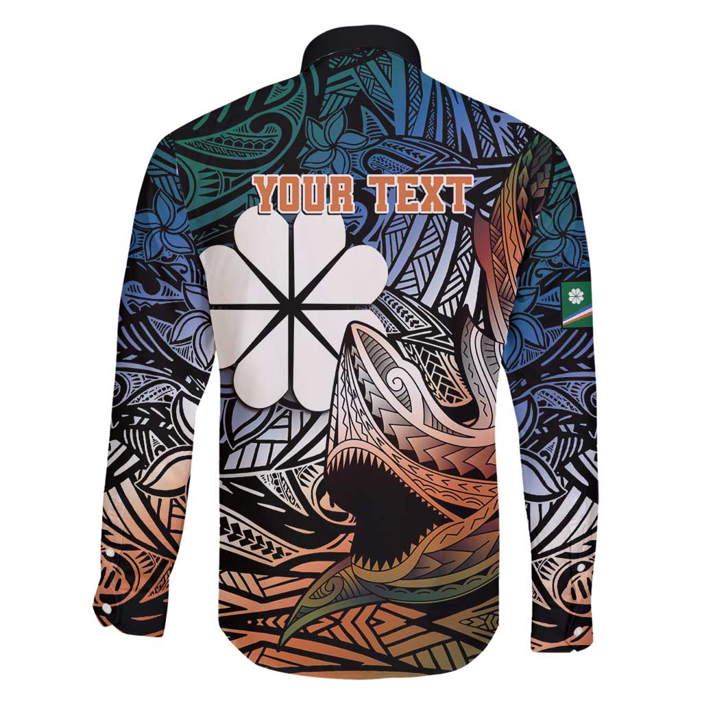 Personalised Kwajalein Atoll Family Matching Long Sleeve Bodycon Dress and Hawaiian Shirt Polynesian Shark Tattoo Gradient Vibes LT14 - Polynesian Pride