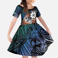 Personalised Kwajalein Atoll Family Matching Tank Maxi Dress and Hawaiian Shirt Polynesian Shark Tattoo Gradient Vibes