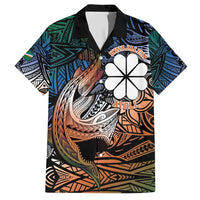 Personalised Kwajalein Atoll Hawaiian Shirt Polynesian Shark Tattoo Gradient Vibes LT14 Black - Polynesian Pride
