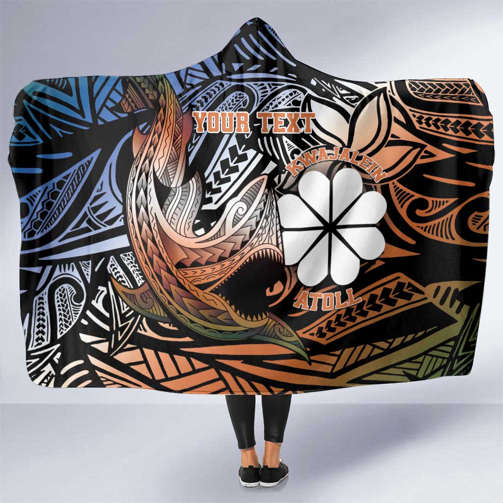 Personalised Kwajalein Atoll Hooded Blanket Polynesian Shark Tattoo Gradient Vibes LT14 One Size Black - Polynesian Pride