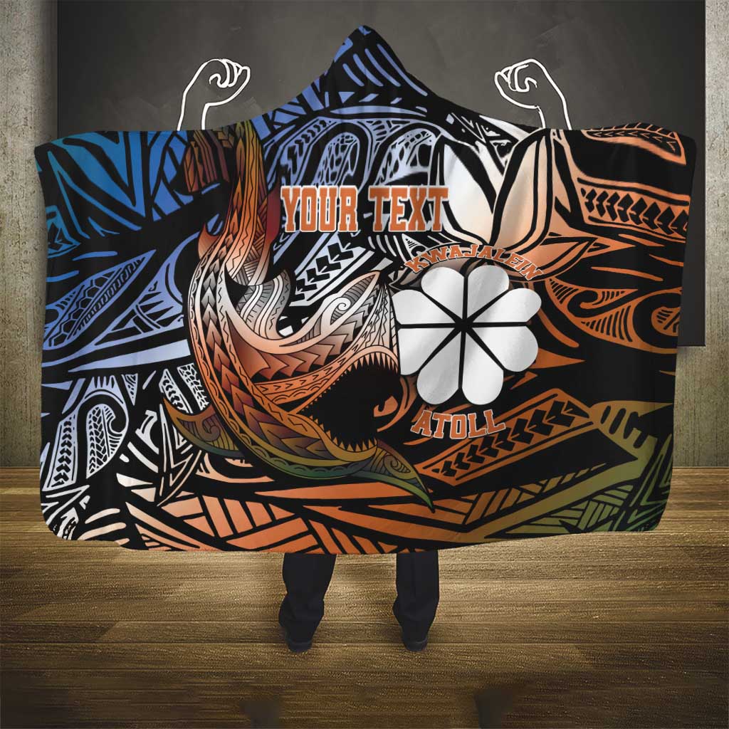 Personalised Kwajalein Atoll Hooded Blanket Polynesian Shark Tattoo Gradient Vibes LT14 - Polynesian Pride