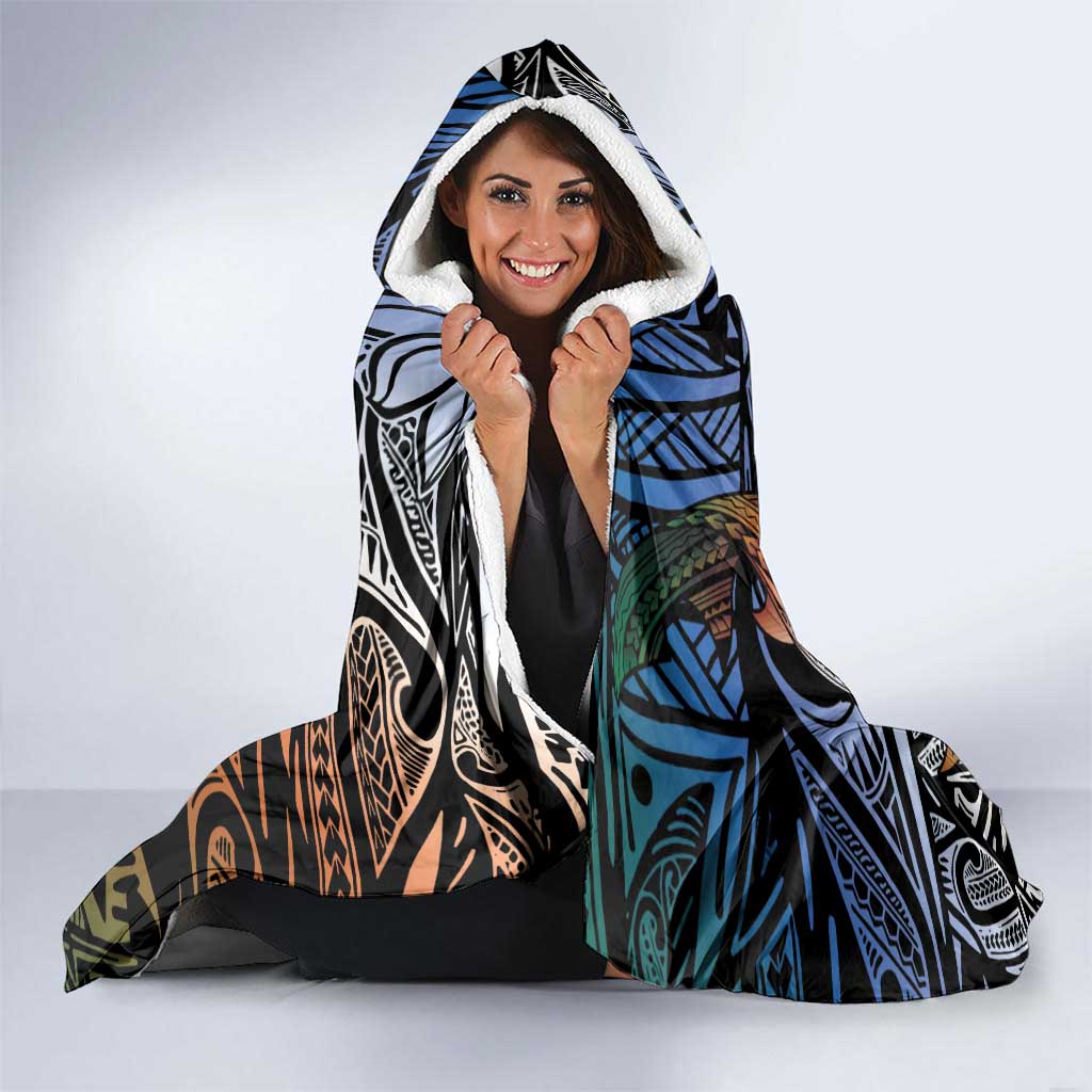 Personalised Kwajalein Atoll Hooded Blanket Polynesian Shark Tattoo Gradient Vibes LT14 - Polynesian Pride