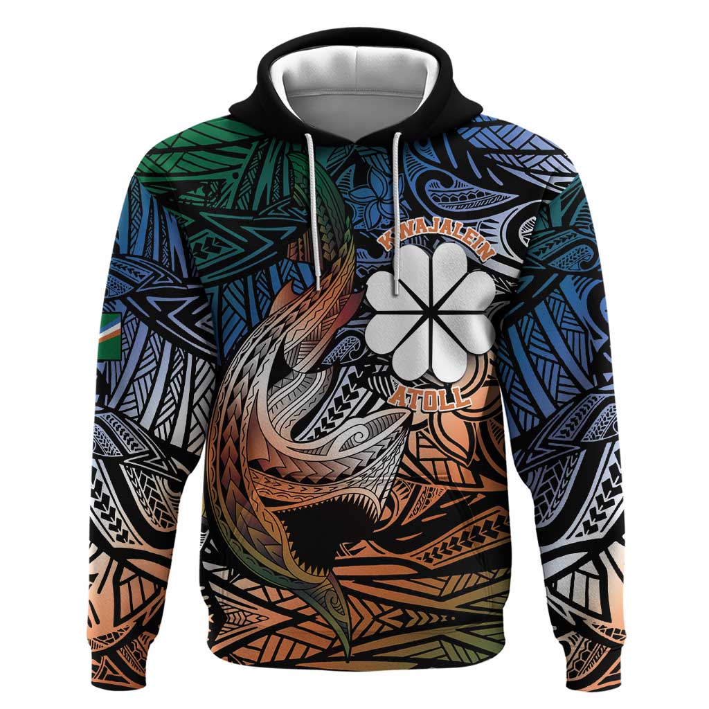 Personalised Kwajalein Atoll Hoodie Polynesian Shark Tattoo Gradient Vibes