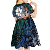Personalised Kwajalein Atoll Kid Short Sleeve Dress Polynesian Shark Tattoo Gradient Vibes