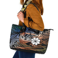 Personalised Kwajalein Atoll Leather Tote Bag Polynesian Shark Tattoo Gradient Vibes LT14 Black - Polynesian Pride
