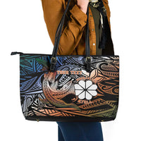 Personalised Kwajalein Atoll Leather Tote Bag Polynesian Shark Tattoo Gradient Vibes LT14 - Polynesian Pride