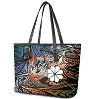 Personalised Kwajalein Atoll Leather Tote Bag Polynesian Shark Tattoo Gradient Vibes LT14 - Polynesian Pride
