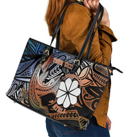 Personalised Kwajalein Atoll Leather Tote Bag Polynesian Shark Tattoo Gradient Vibes LT14 - Polynesian Pride