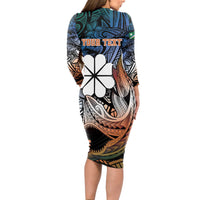 Personalised Kwajalein Atoll Long Sleeve Bodycon Dress Polynesian Shark Tattoo Gradient Vibes