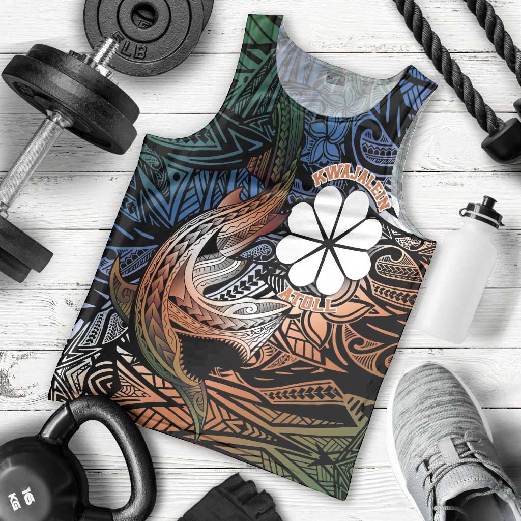 Personalised Kwajalein Atoll Men Tank Top Polynesian Shark Tattoo Gradient Vibes LT14 - Polynesian Pride