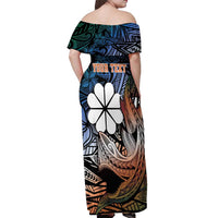 Personalised Kwajalein Atoll Off Shoulder Maxi Dress Polynesian Shark Tattoo Gradient Vibes LT14 - Polynesian Pride