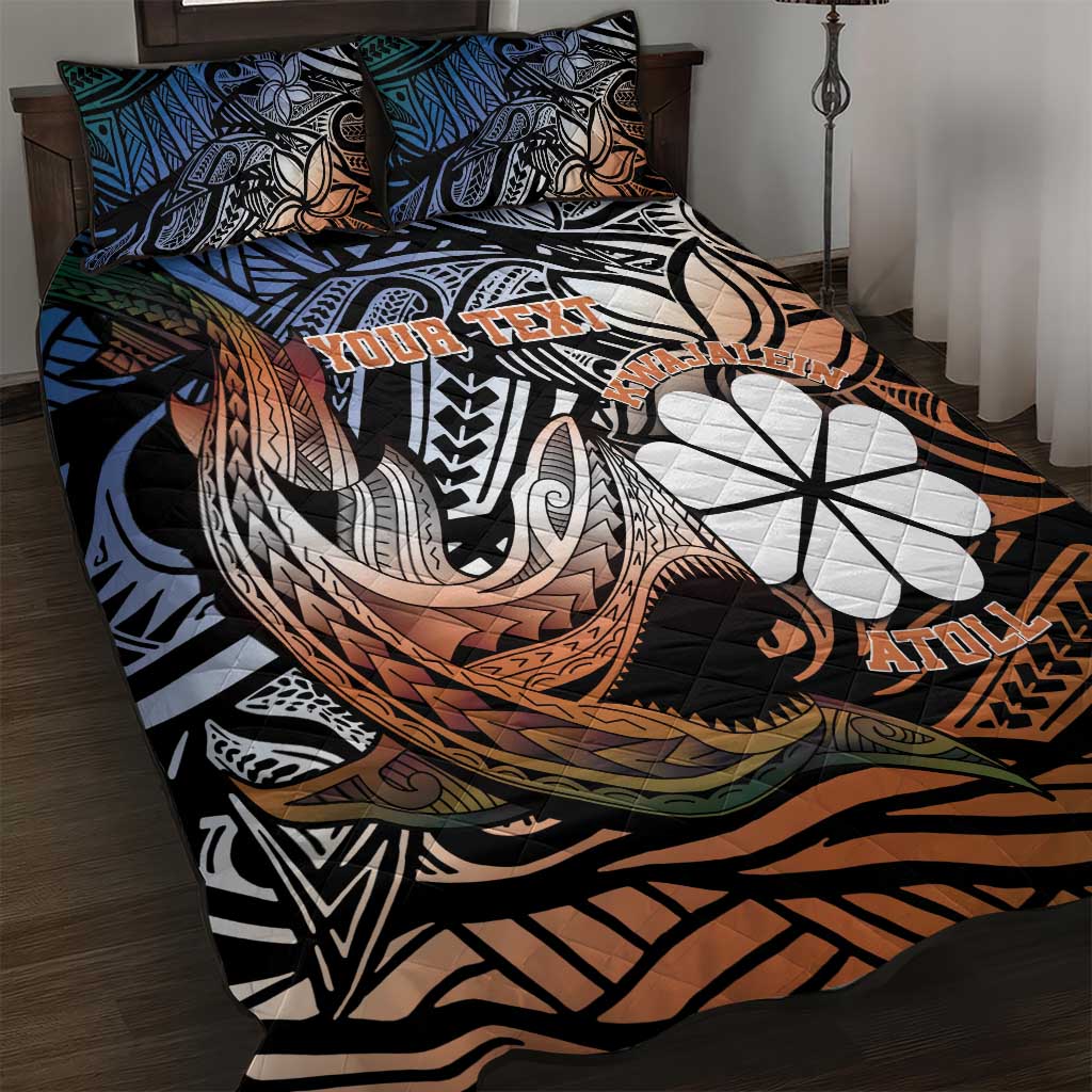 Personalised Kwajalein Atoll Quilt Bed Set Polynesian Shark Tattoo Gradient Vibes LT14 Black - Polynesian Pride