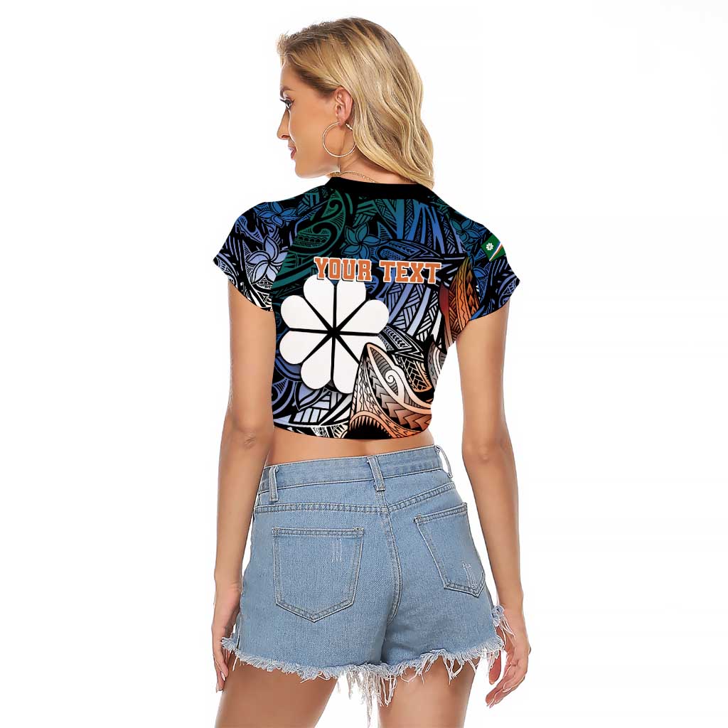 Personalised Kwajalein Atoll Raglan Cropped T Shirt Polynesian Shark Tattoo Gradient Vibes LT14 - Polynesian Pride