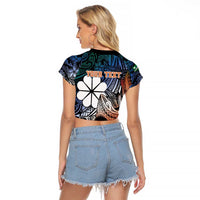 Personalised Kwajalein Atoll Raglan Cropped T Shirt Polynesian Shark Tattoo Gradient Vibes LT14 - Polynesian Pride