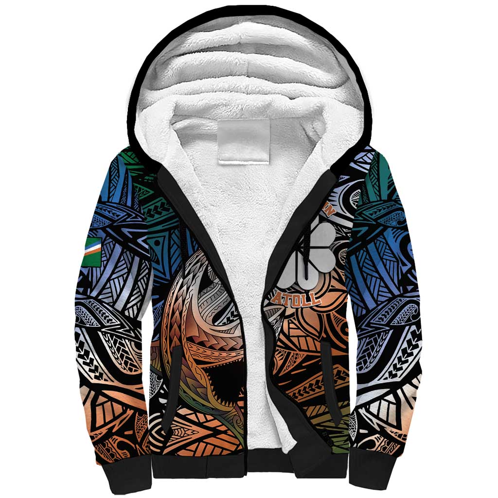 Personalised Kwajalein Atoll Sherpa Hoodie Polynesian Shark Tattoo Gradient Vibes LT14 Unisex Black - Polynesian Pride