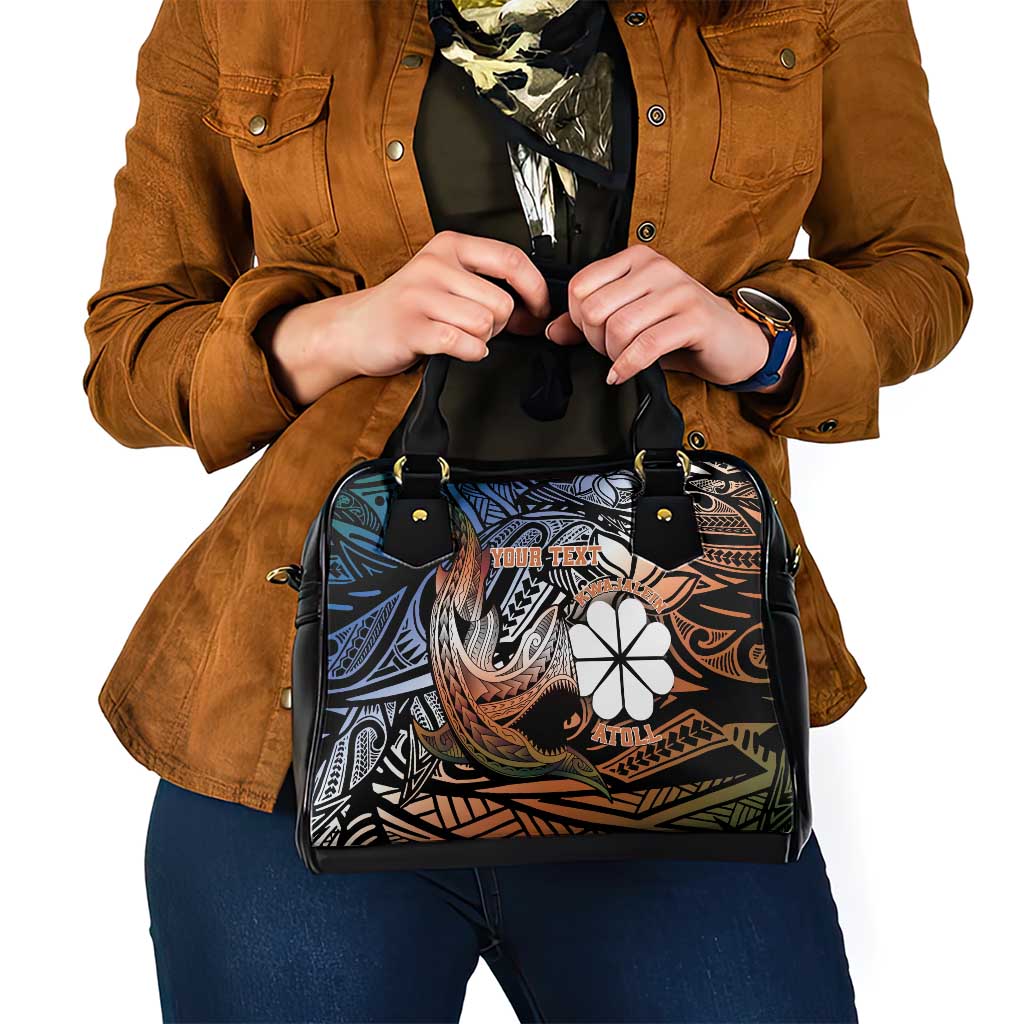 Personalised Kwajalein Atoll Shoulder Handbag Polynesian Shark Tattoo Gradient Vibes