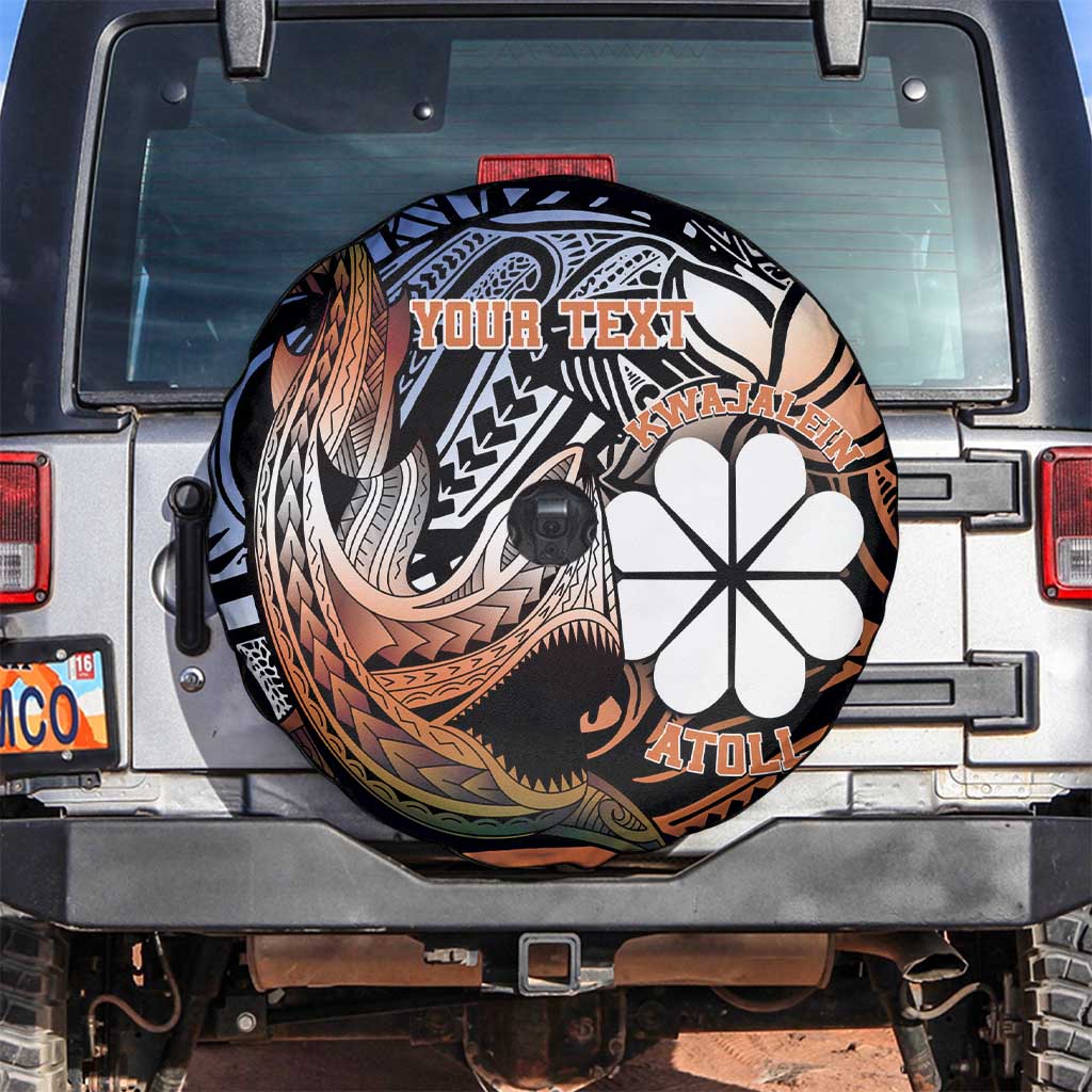 Personalised Kwajalein Atoll Spare Tire Cover Polynesian Shark Tattoo Gradient Vibes LT14 Black - Polynesian Pride