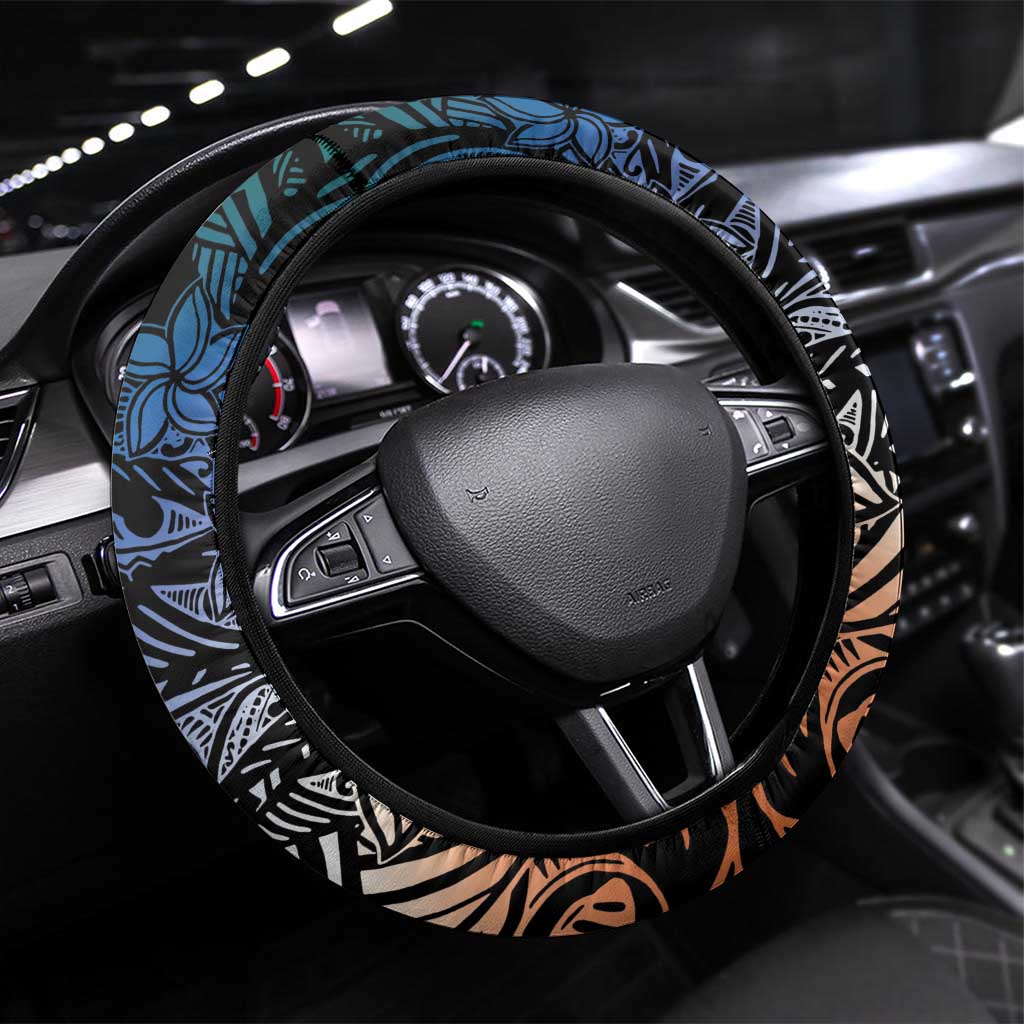 Kwajalein Atoll Steering Wheel Cover Polynesian Shark Tattoo Gradient Vibes LT14 Universal Fit Black - Polynesian Pride
