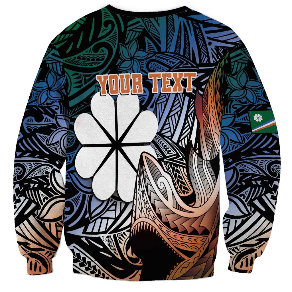 Personalised Kwajalein Atoll Sweatshirt Polynesian Shark Tattoo Gradient Vibes
