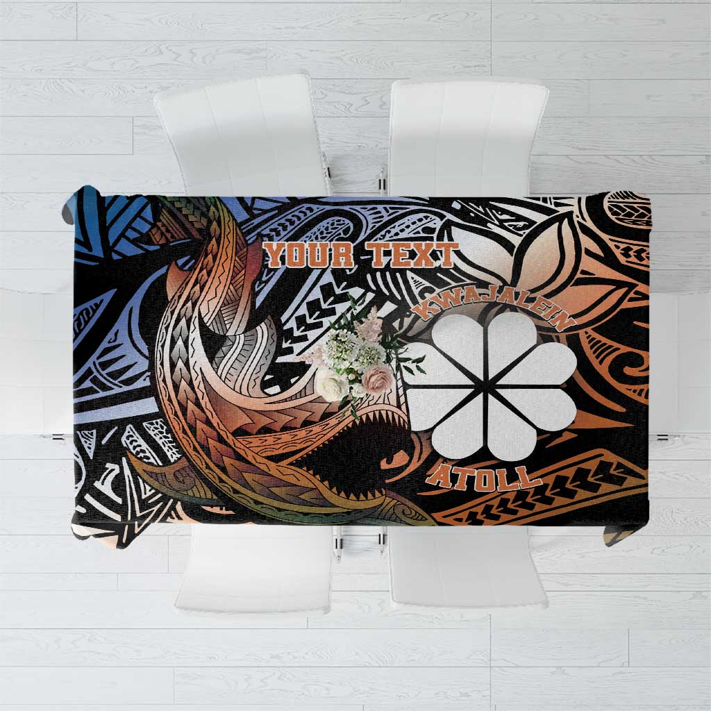 Personalised Kwajalein Atoll Tablecloth Polynesian Shark Tattoo Gradient Vibes LT14 Black - Polynesian Pride