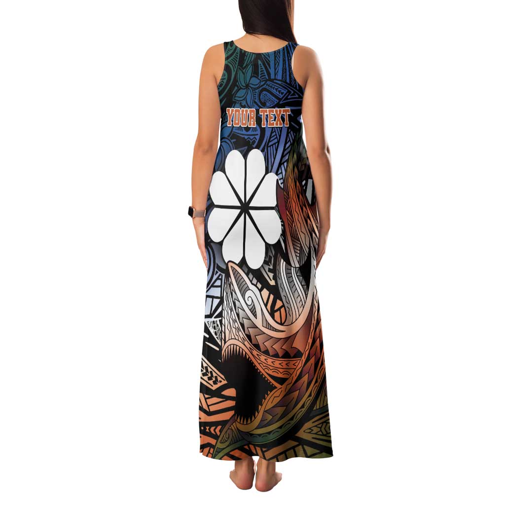 Personalised Kwajalein Atoll Tank Maxi Dress Polynesian Shark Tattoo Gradient Vibes LT14 - Polynesian Pride