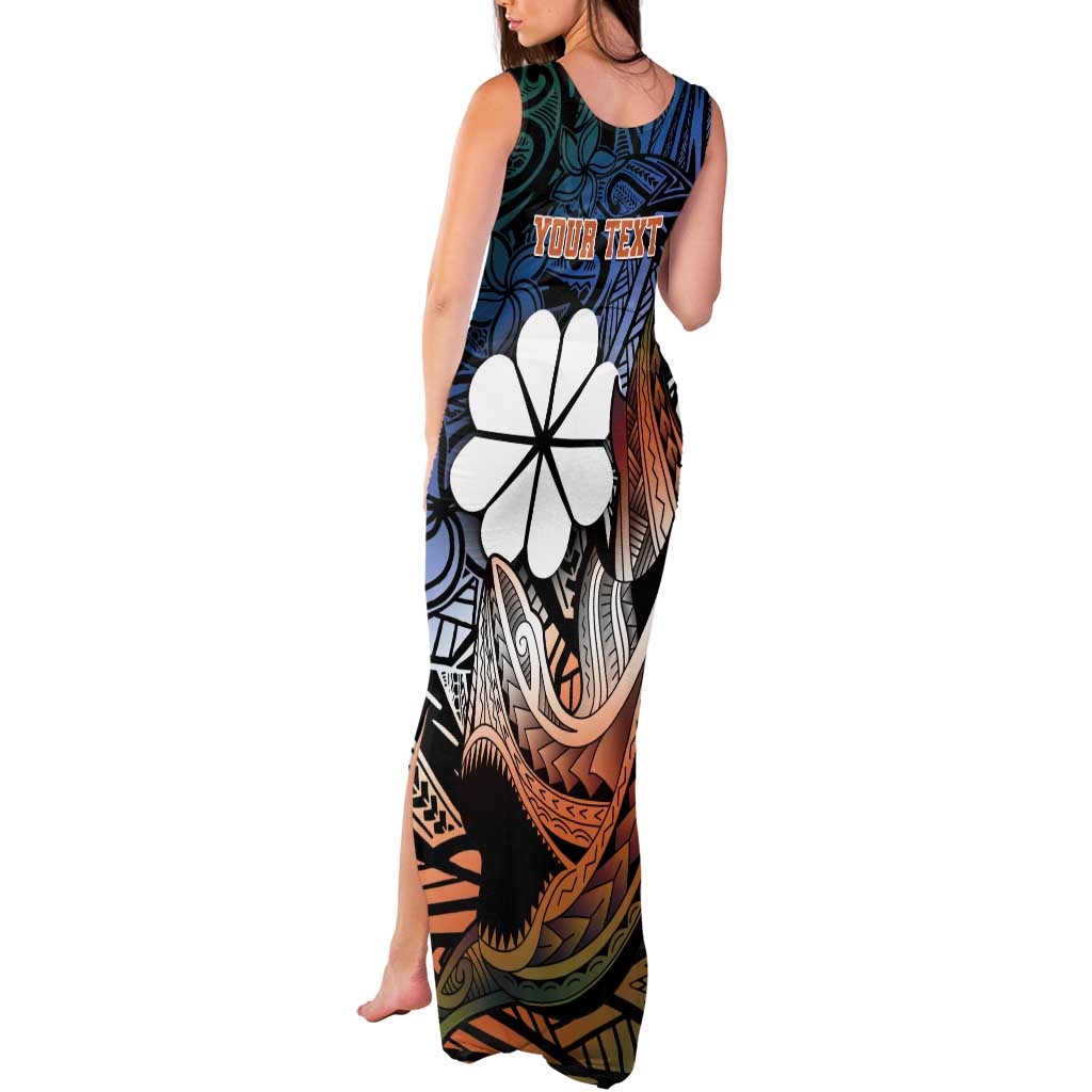 Personalised Kwajalein Atoll Tank Maxi Dress Polynesian Shark Tattoo Gradient Vibes LT14 - Polynesian Pride