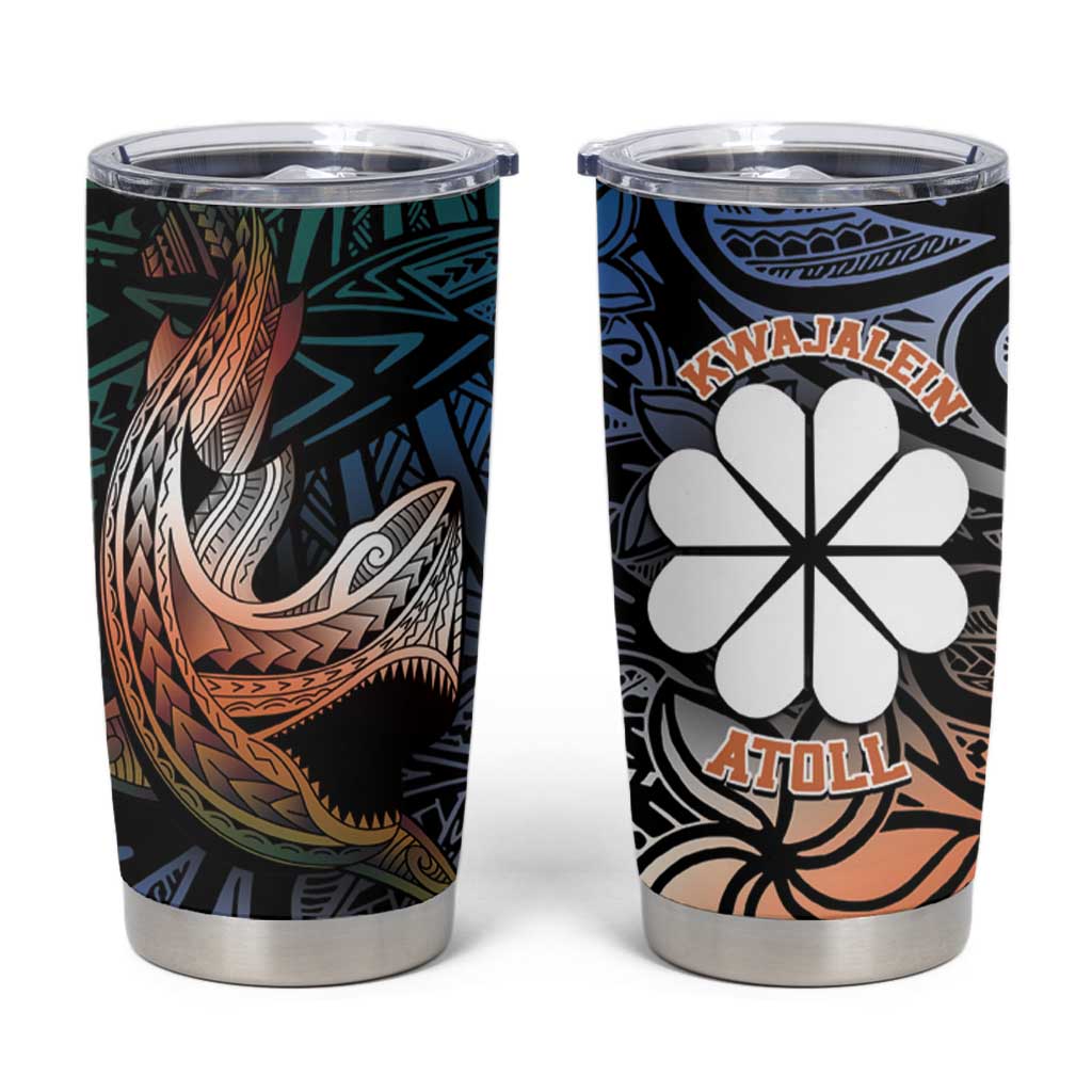 Kwajalein Atoll Tumbler Cup Polynesian Shark Tattoo Gradient Vibes LT14 Black - Polynesian Pride