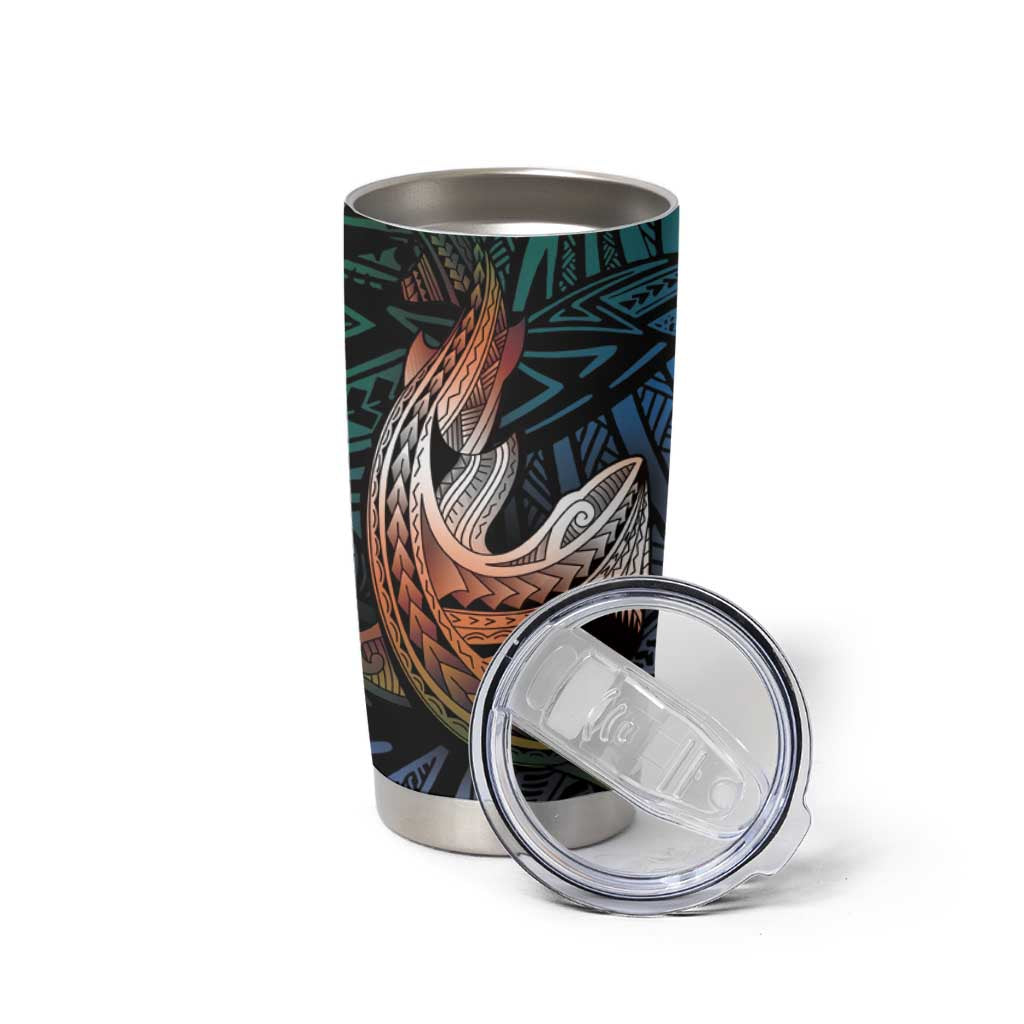 Kwajalein Atoll Tumbler Cup Polynesian Shark Tattoo Gradient Vibes LT14 - Polynesian Pride