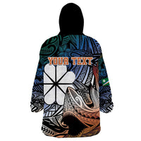 Personalised Kwajalein Atoll Wearable Blanket Hoodie Polynesian Shark Tattoo Gradient Vibes LT14 - Polynesian Pride