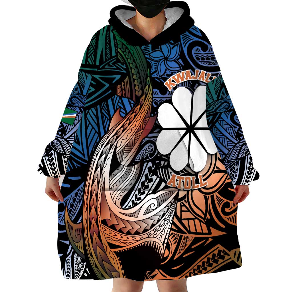 Personalised Kwajalein Atoll Wearable Blanket Hoodie Polynesian Shark Tattoo Gradient Vibes LT14 - Polynesian Pride